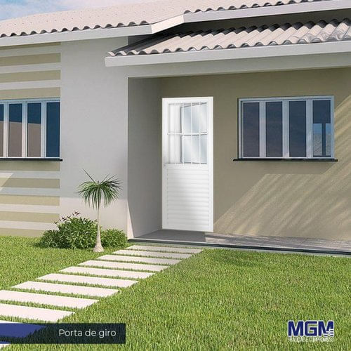 Porta de Alumínio Postigo 210x90cm com 2 Vidros Mini Boreal Linha Solida MGM Branco