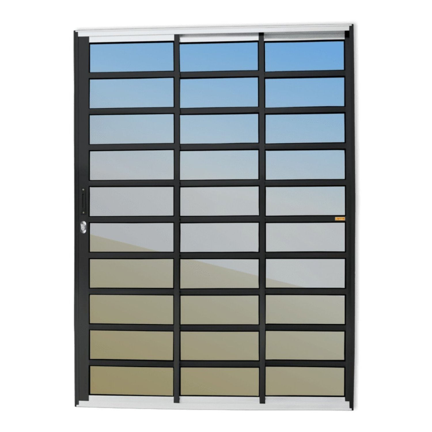 Porta De Correr Com Travessas 3 Folhas 1/3 Super Vidro Reflex 210cm X 120cm Brimak Mix Preto