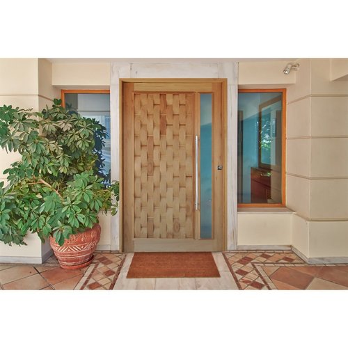 Kit Porta Pronta Maciça 210x92cm Externa Esquerdo Couro Vertical Hale Esquadrias Eucalipto