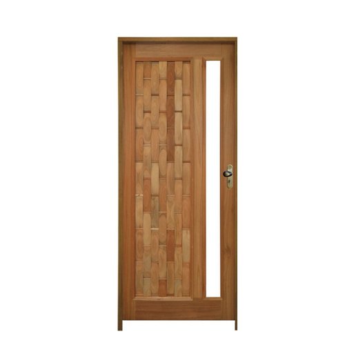 Kit Porta Pronta Maciça 210x82cm Externa Esquerdo Couro Vertical Hale Esquadrias Eucalipto