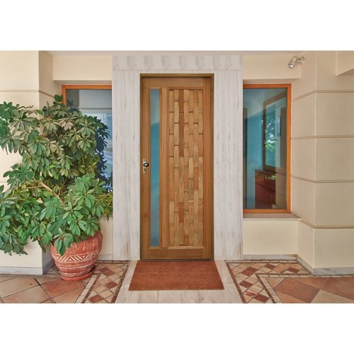 Kit Porta De Madeira 210x92cm Batente 14cm Fechadura Taco De Golf Externo Com Visor Hale Esquadrias Eucalipto