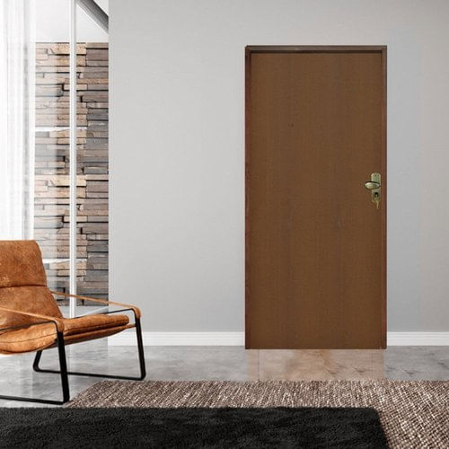 Kit Porta de Madeira 210x72cm Batente 14cm Fechadura Taco de Golf Externo Hale Esquadrias Imbuia