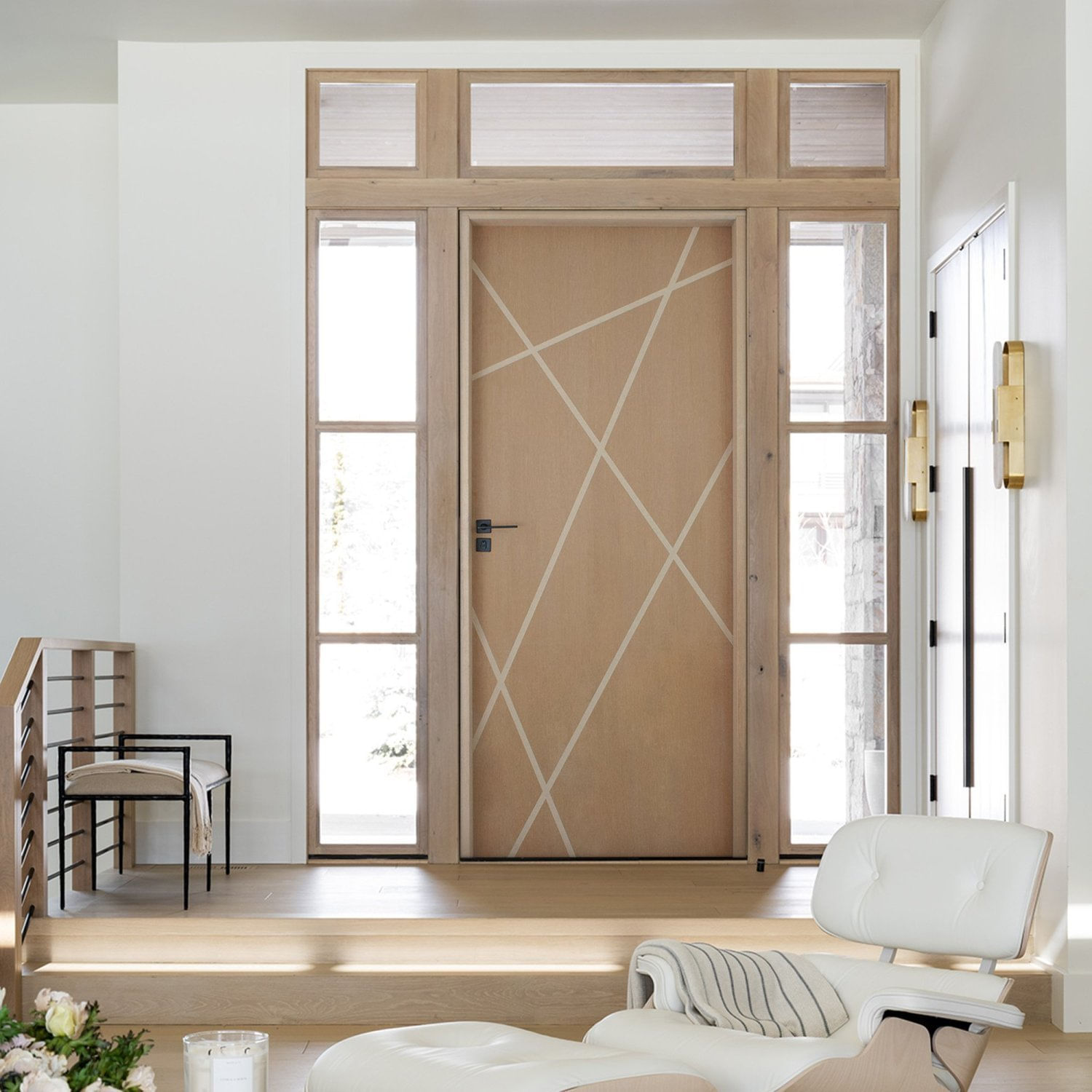 Kit Porta De Madeira Frisada 210x92cm Batente 14cm Fechadura Rolete E Puxador