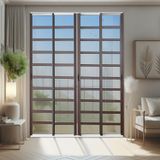 Porta De Correr Com Travessas 4 Folhas Moveis 210 X 240 Elite Com Fecho Automático Vidro Reflex Mix Corten