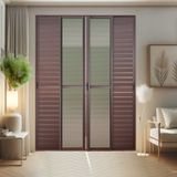 Porta De Correr Venez. 6 Folhas Moveis 210 X 200 Elite Com Fecho Automático Vidro Liso Corten