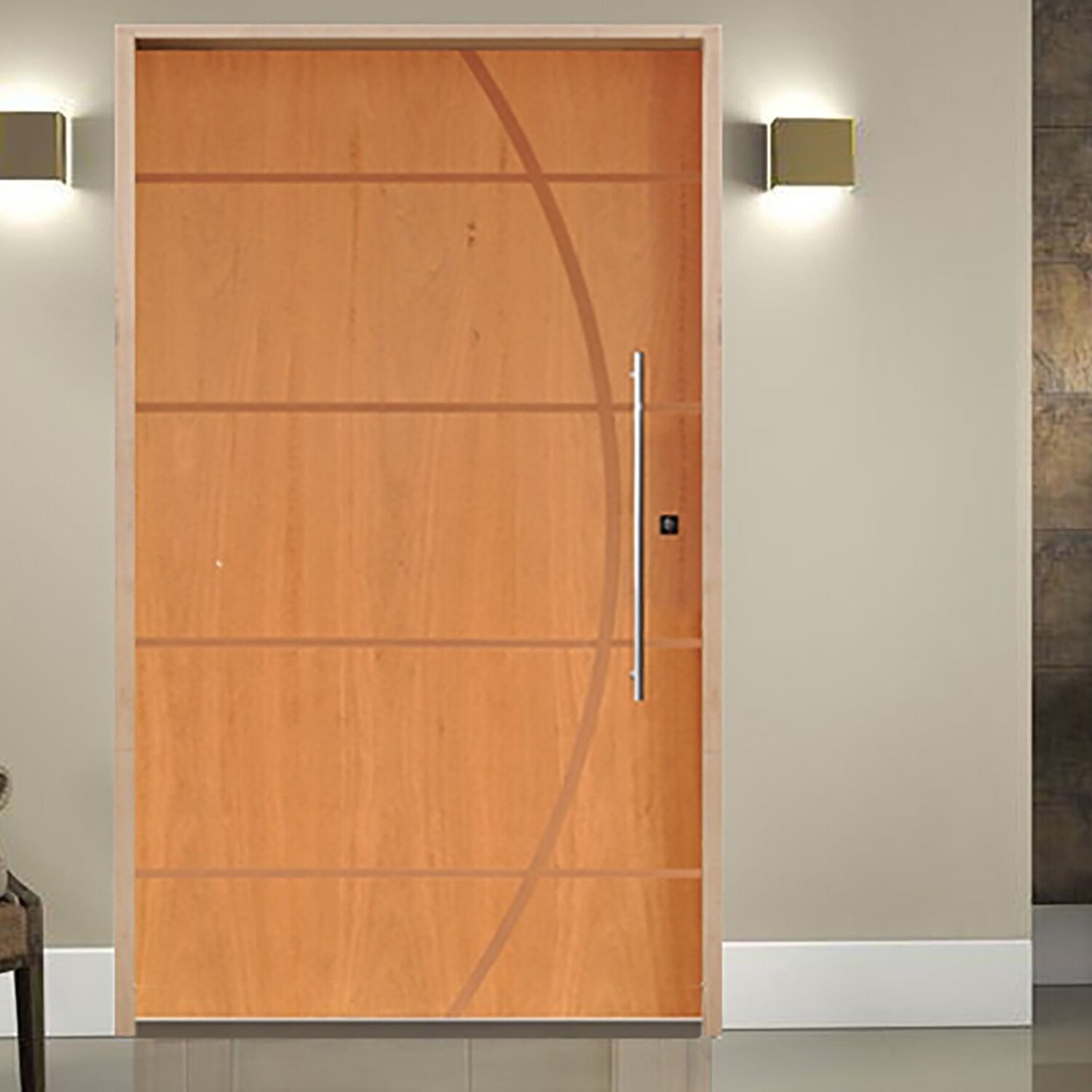 Porta Belíssima 5 Padrão Batente Ecológico 14 Fechadura Rolete Puxador Tubo 82 X 210 Direito Natural