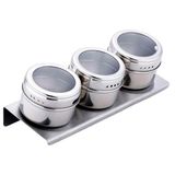 Porta Temperos Magnético Aço Inox Kit 3 Para Geladeira