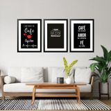Kit 3 Quadros Grandes Coffee And Faith 60x48cm
