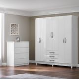Conjunto Guarda-roupa 6 Portas Toledo E Cômoda Carla 4 Gavetas Branco