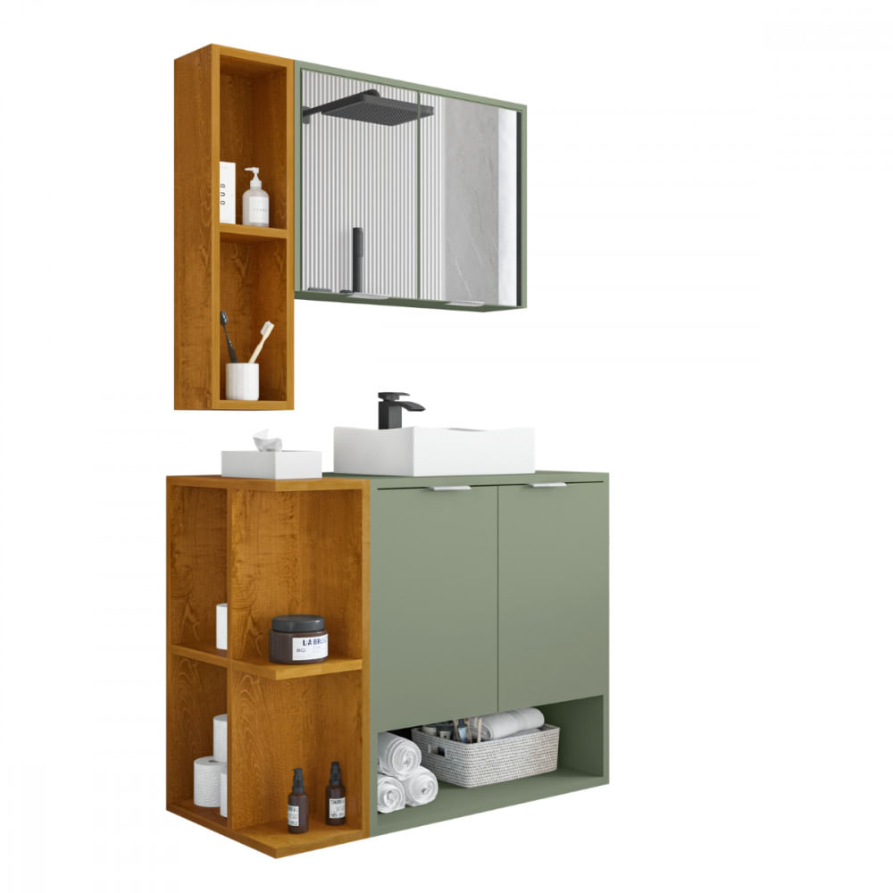 Gabinete Com Cuba E Espelheira Ibiza Pistache Naturale Bechara