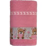 Toalha De Banho Infantil Rosa Urso Ponto Cruz Faap 70x110cm