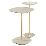Conjunto 2 Mesa Lateral Florença Off White Em Metal Ouro