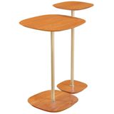 Conjunto 2 Mesa Lateral Florença Castanho Em Metal Ouro