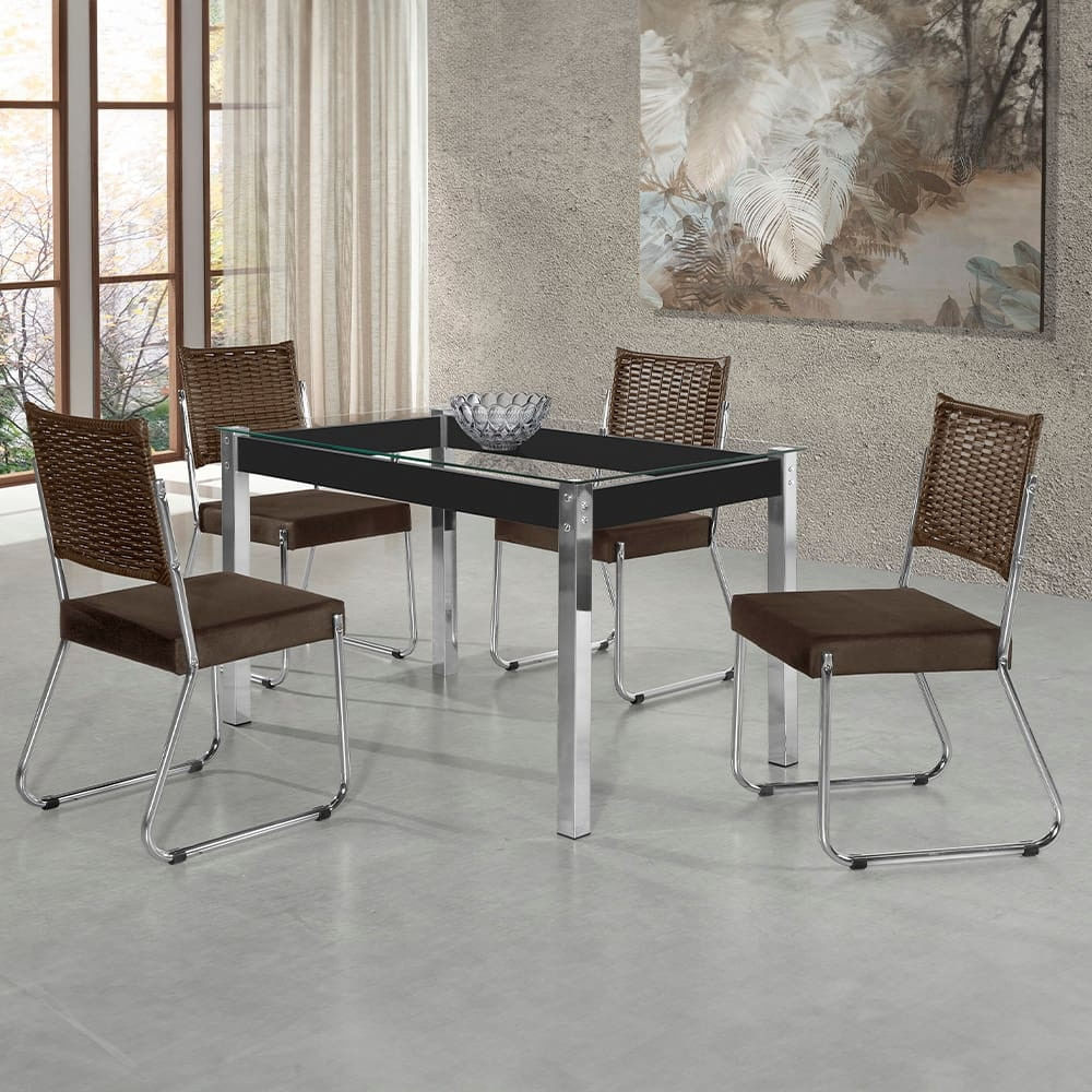 Mesa De Jantar Aço Nobre Cláudia Com Tampo Kanon E 4 Cadeiras