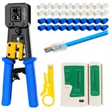 Kit De Ferramentas De Crimpagem Rj45 Ywnegwe Pass Thru Cat5 Cat5e Cat6 Com Testador