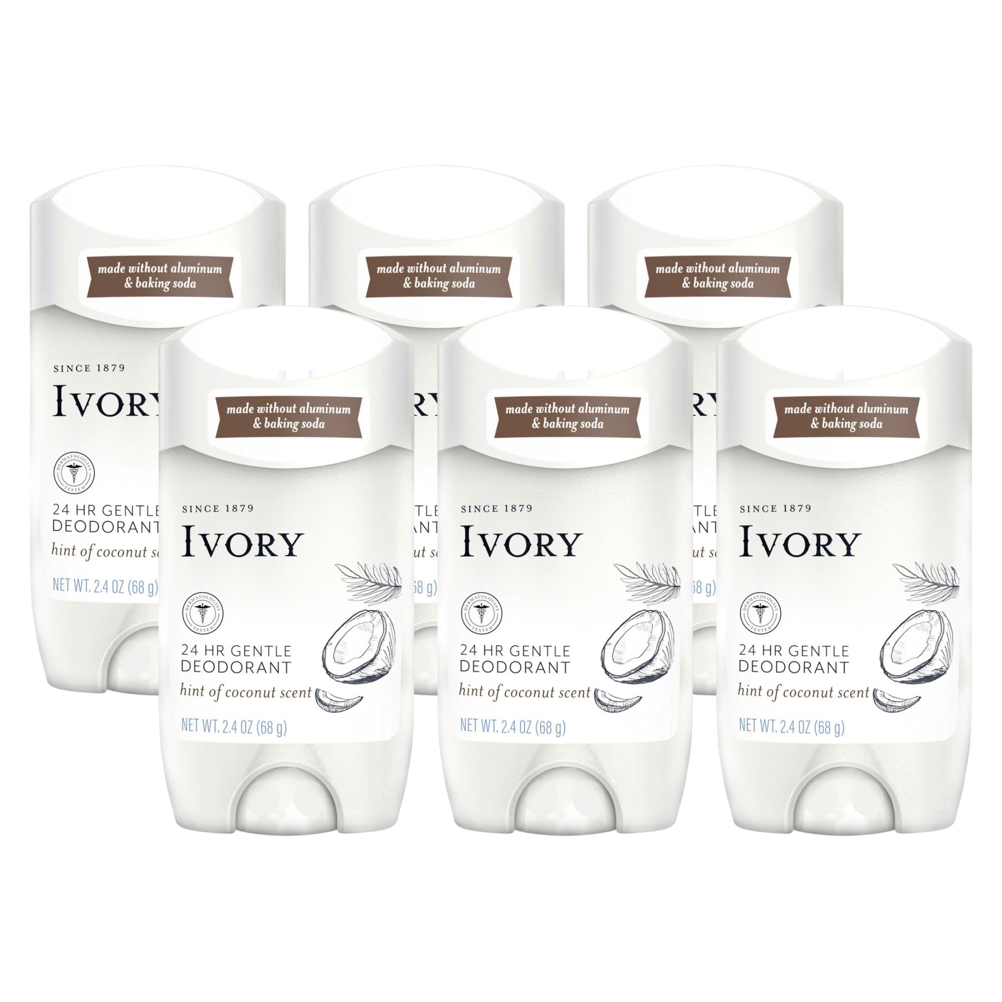 Desodorante Ivory Aluminium Free 24 Horas Com Coco 70ml X6