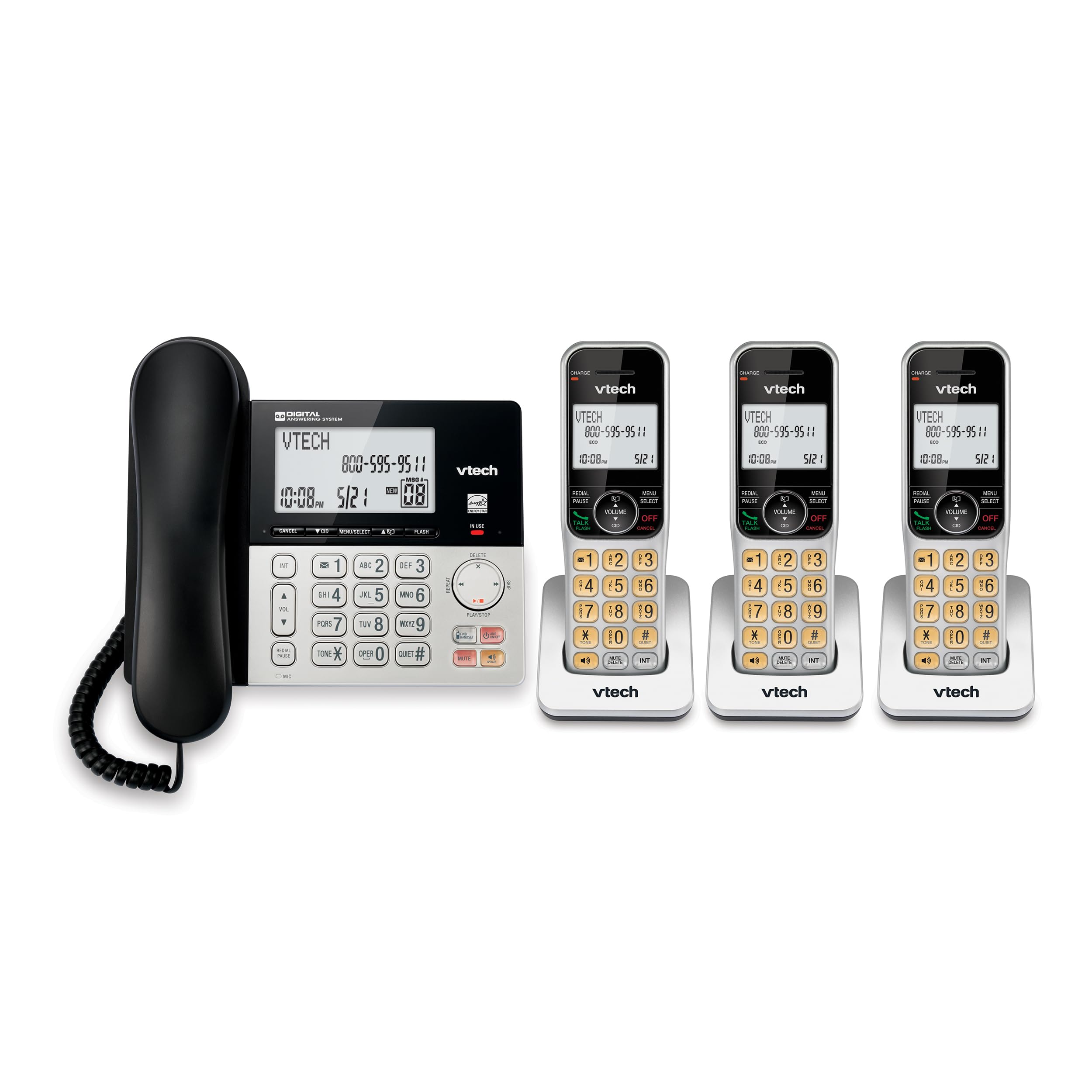 Telefone Com Fio/sem Fio Vtech Vg208-3 Dect 6.0 3 Aparelhos Prateado/preto