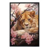 Quadro Decorativo Leão Flor Cerejeira Moldura Cx Alta 100x66 Titulos Moldura Preta