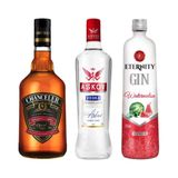 Whisky Chanceler 1l + Vodka Askov 900ml + Gin Eternity 900ml