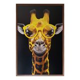 Quadro Decorativo Girafa De Óculos Moldura Cx Alta 100x66 Titulos Moldura Madeira