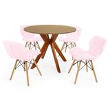 Conjunto Mesa De Jantar Redonda Marci 100cm Natural Com 4 Cadeiras Slim - Rosa Claro