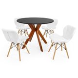 Conjunto Mesa De Jantar Redonda Marci 100cm Preta Com 4 Cadeiras Slim - Branco
