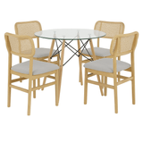 Kit De Jantar 4 Cadeiras Amara E Mesa Redonda Eiffel De Vidro 90cm Para Cozinha E Sala De Jantar