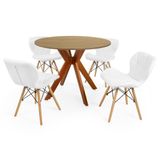 Conjunto Mesa De Jantar Redonda Marci 100cm Natural Com 4 Cadeiras Slim - Branco