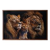 Quadro Decorativo Leões Moldura Cx Alta 100x66 Titulos Moldura Madeira