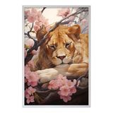 Quadro Decorativo Leão Flor Cerejeira Moldura Cx Alta 100x66 Titulos Moldura Branca
