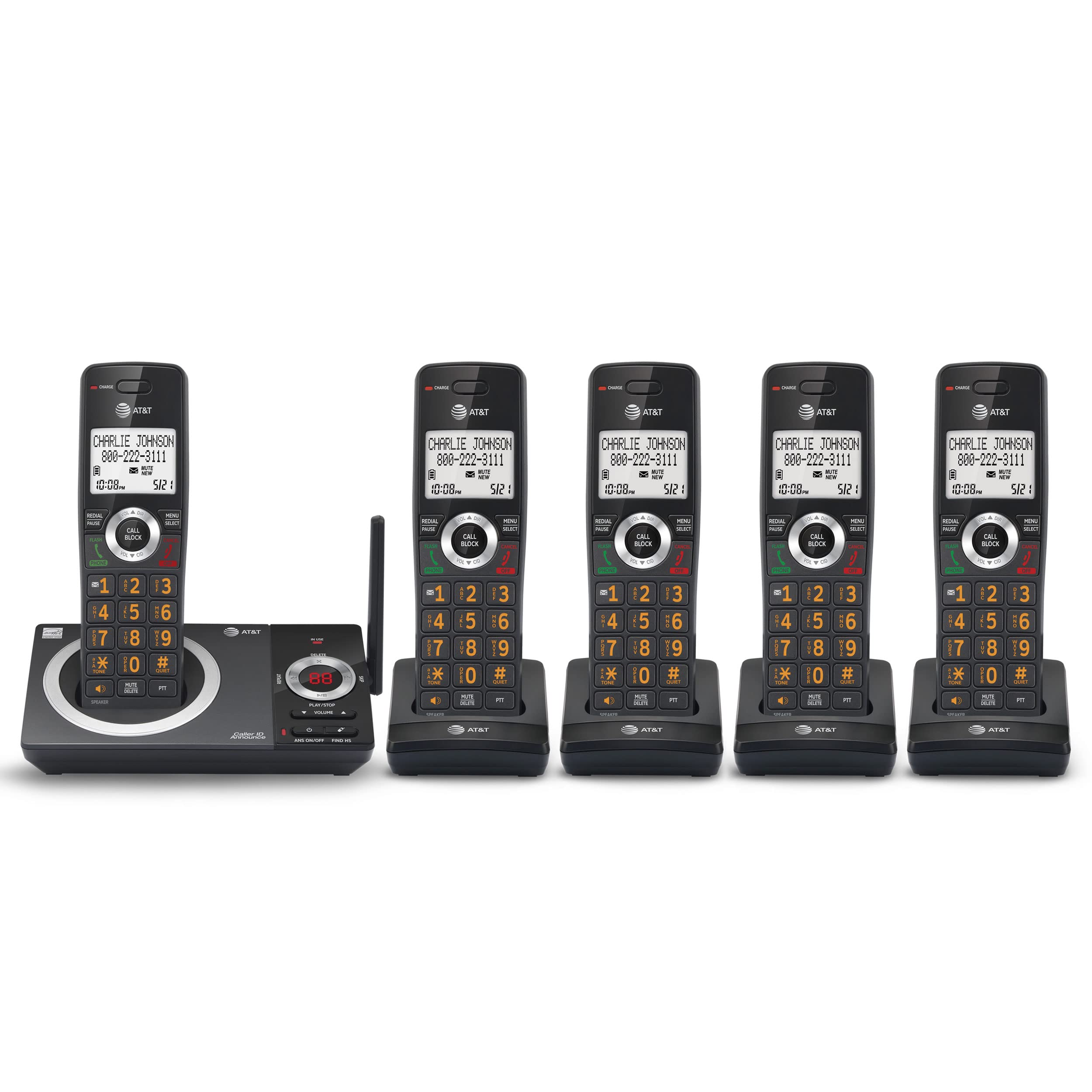 Telefone Sem Fio At&amp;t Cl82519 Dect 6.0 Com 5 Aparelhos Com Secretária Eletrônica