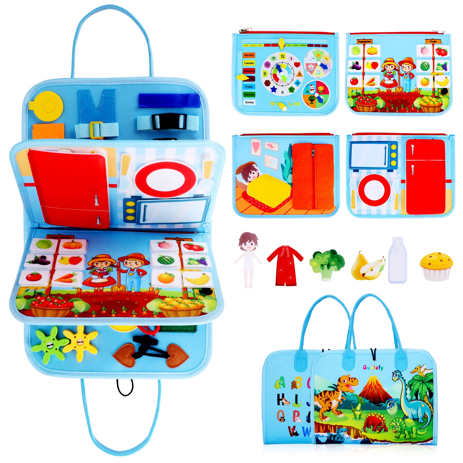 Brinquedo Montessori Busy Board Guolely 35 Em 1 De 1 A 6 Anos Azul Celeste