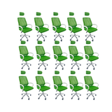 Kit 15 Cadeiras Escritório Diretor Oficial Tela Mesh Apoio Nuca Verde Branco