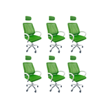 Kit 6 Cadeiras Escritório Diretor Oficial Tela Mesh Apoio Nuca Verde Branco