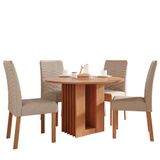 Mesa De Jantar Ariela 109cm Com Tampo Em Mdf E 4 Cadeiras Clarice Wood Cinamomo/madeira/linho Bege - Cimol Móveis