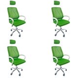 Kit 4 Cadeiras Escritório Diretor Oficial Tela Mesh Apoio Nuca Verde Branco