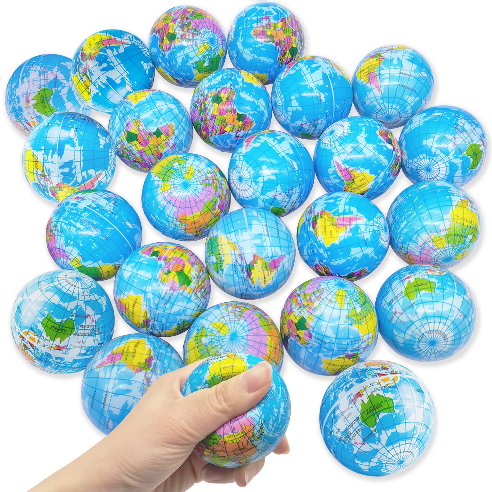 Stress Balls Jizvxe Globe, Espuma De 6,35 Cm, 24 Unidades Para Crianças/adultos