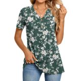 Blusa Túnica Feminina Bishuige Com Botões E Decote Em V, Manga Curta, Xxl