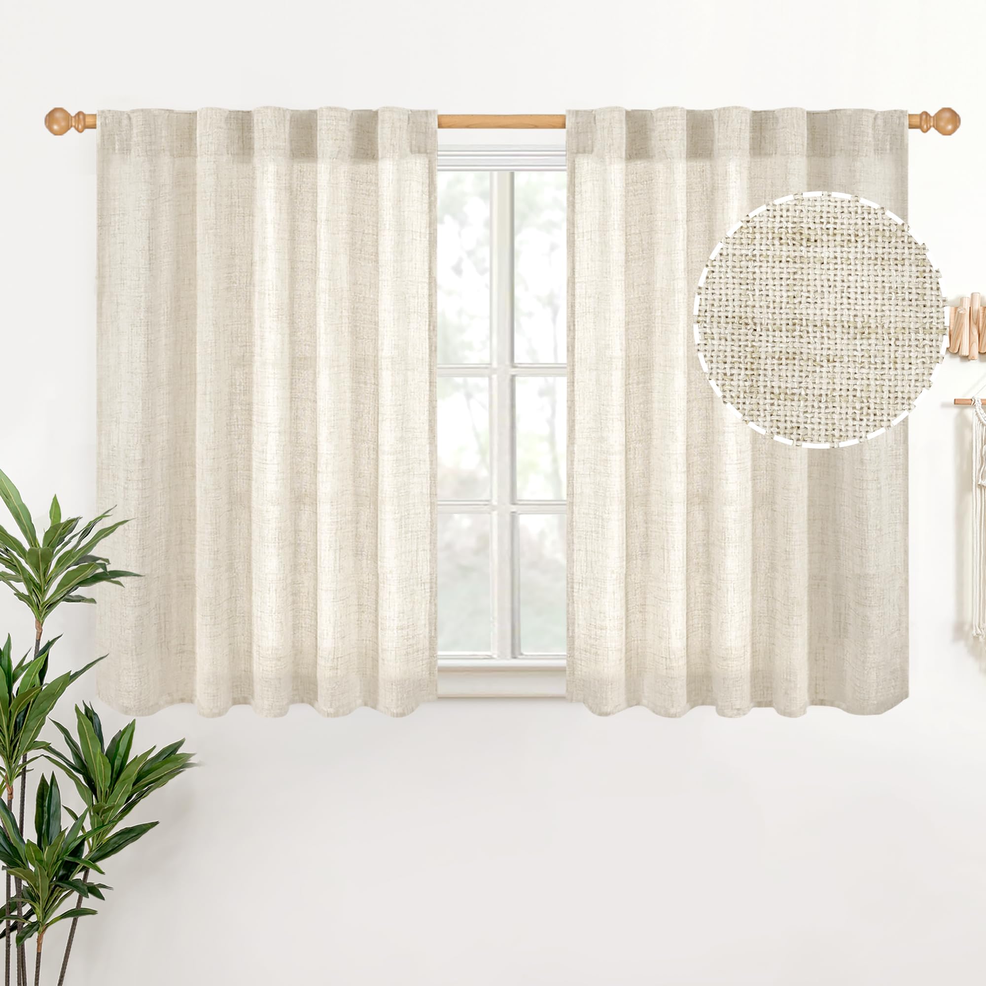 Cortinas Youngstex Short Linen De 91 Cm De Comprimento Para Janelas Pequenas