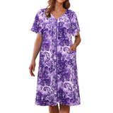 Roupão De Banho Ekouaer Com Zíper Curto Com Estampa Floral Para Mulheres Roxo Xxl