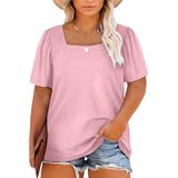 Camiseta Feminina Eytino, Tamanho Grande, Casual, Gola Quadrada, 5 Vezes Rosa Claro