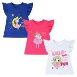Camiseta Infantil Hileelang De Manga Curta De Algodão 5t Para Meninas (pacote Com 3)