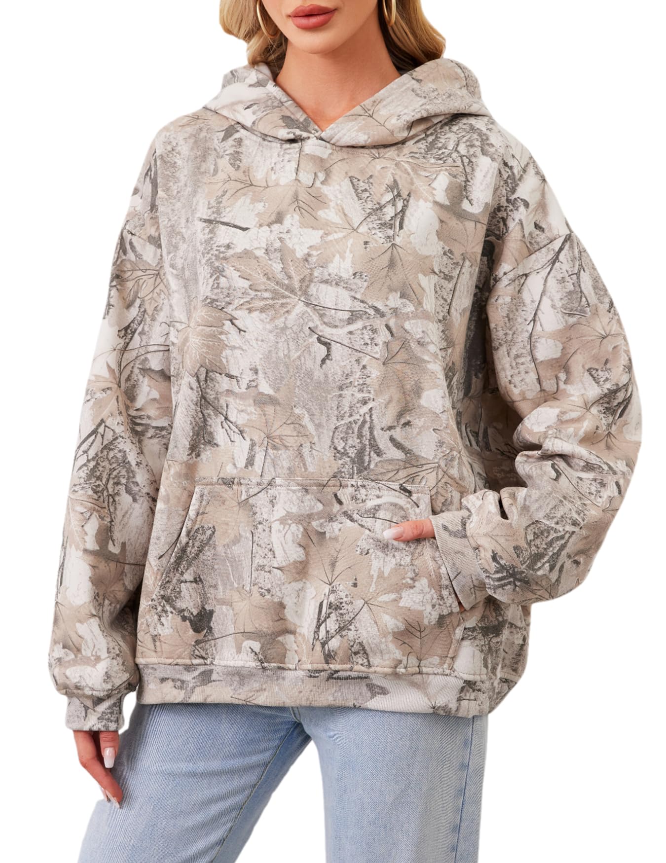 Moletom Com Capuz Anoumcy Camo Maple Leaf Fleece Para Mulher