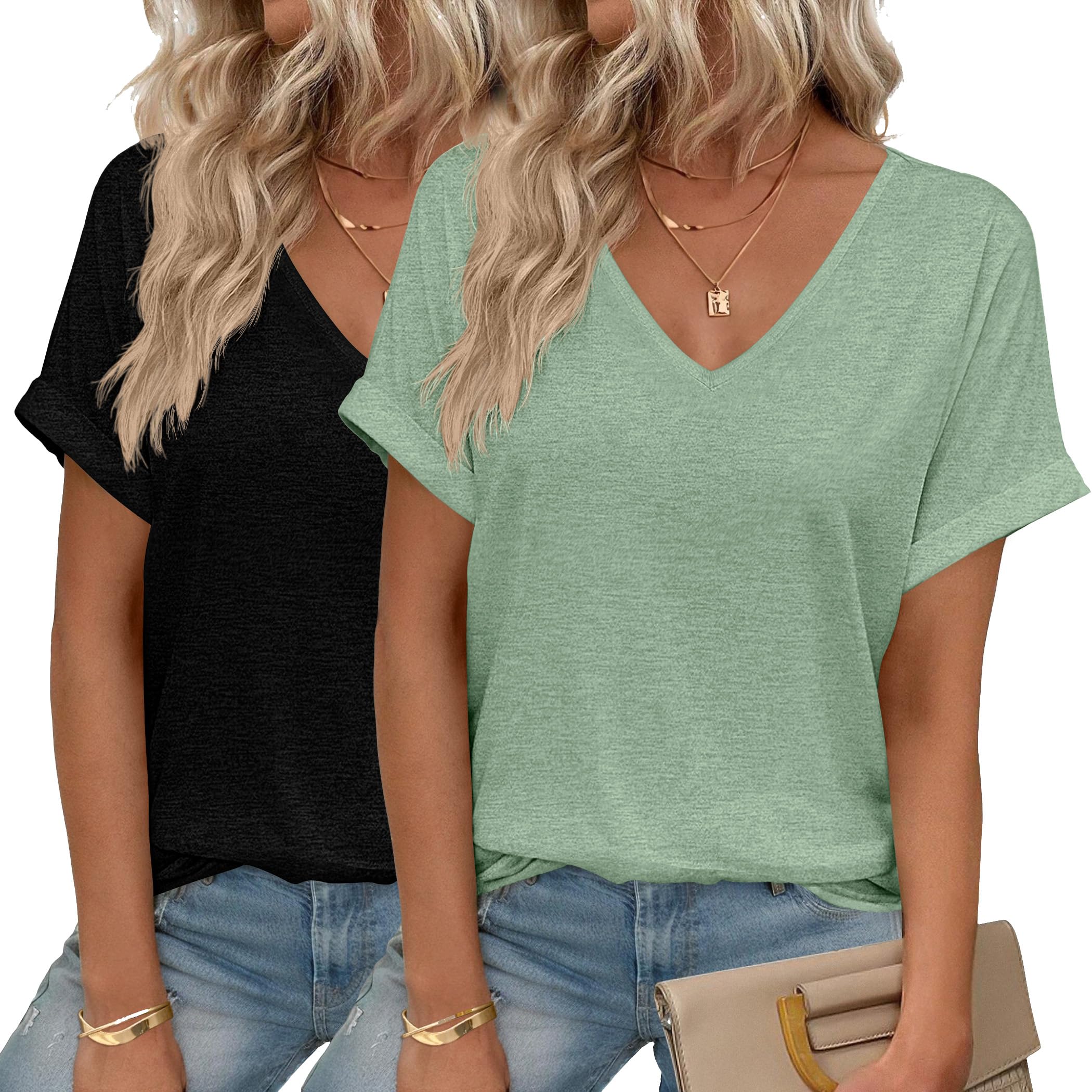 Camisetas Hotouch Oversized Para Mulheres Com Decote Em V E Manga Curta