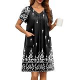 Robe Ekouaer Feminino Com Zíper, Manga Curta, Leve, Preto L
