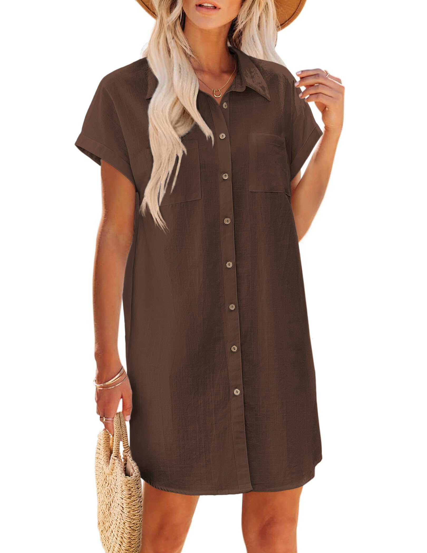 Sun Dress Zeagoo, Minivestido Com Decote Em V, Manga Curta Para Mulheres