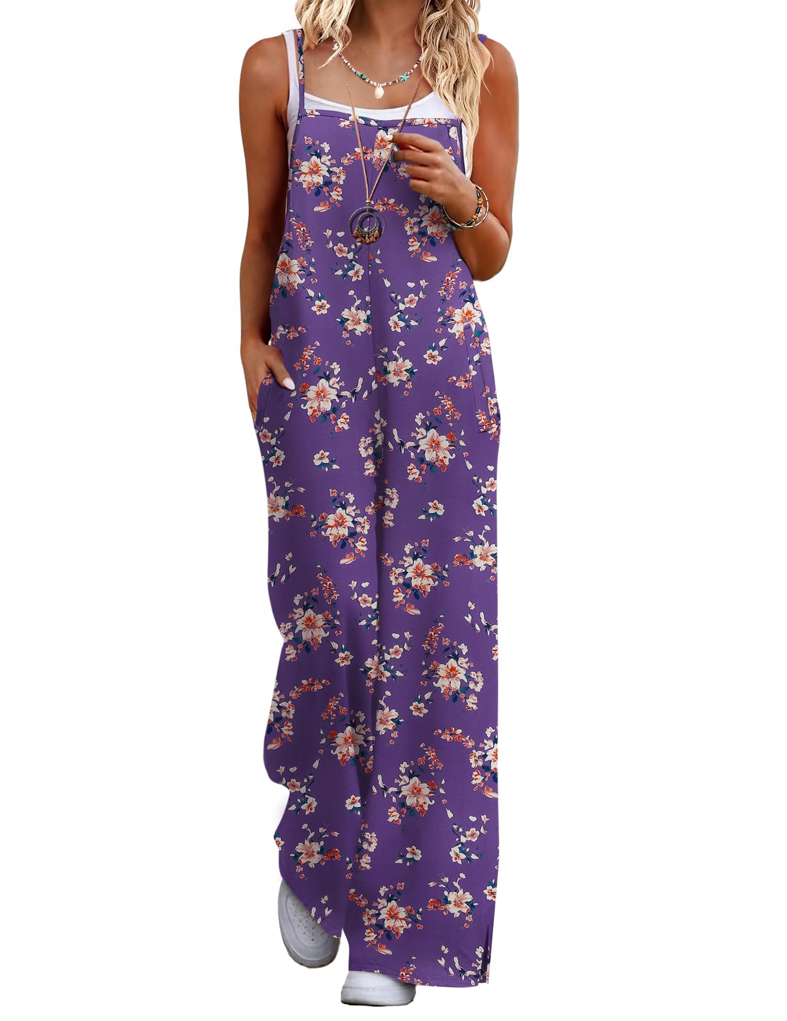 Macacão Feminino Ekouaer, Boho De Verão, Perna Larga Com Bolsos