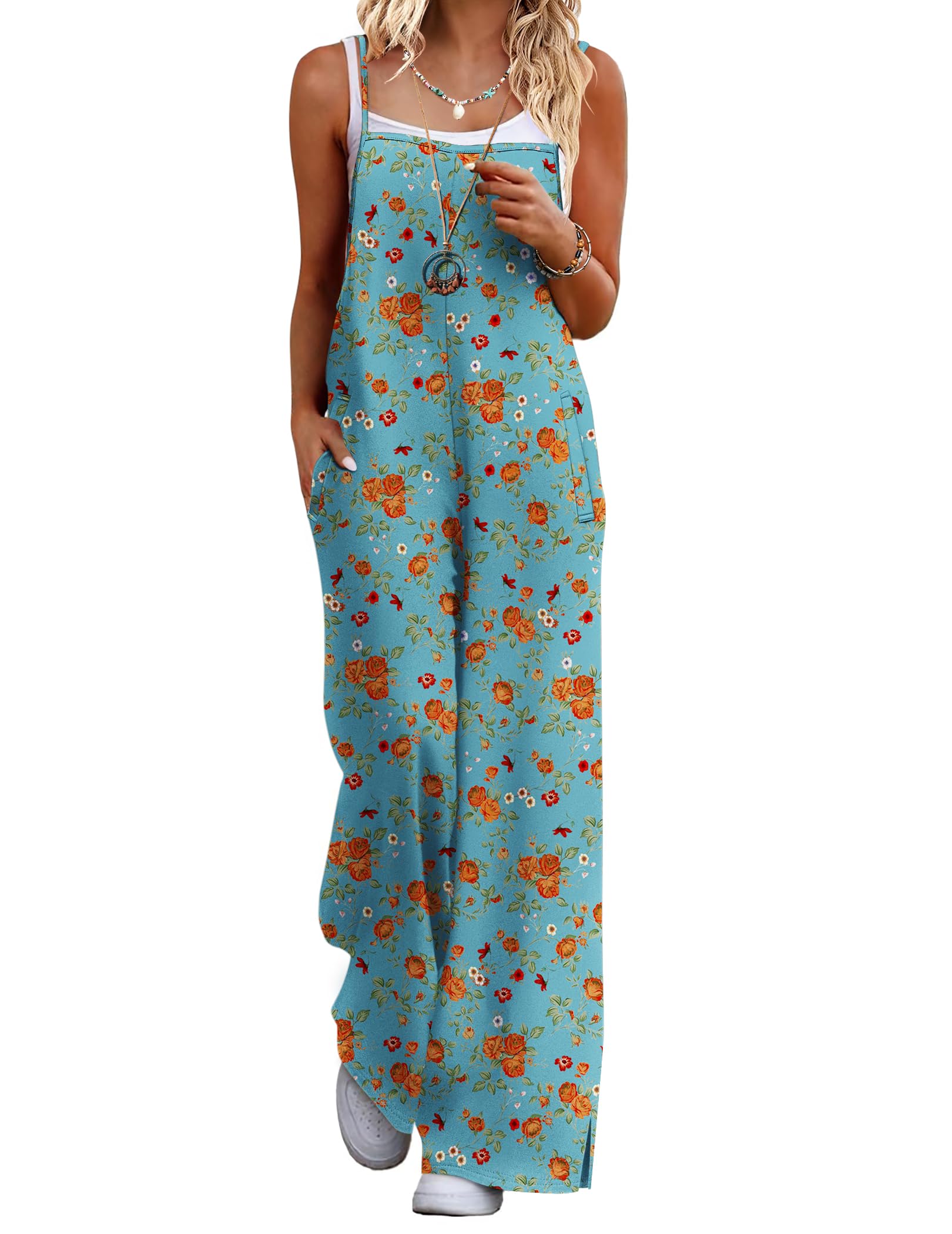 Macacão Feminino Ekouaer, Boho De Verão, Perna Larga Com Bolsos