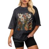 Camiseta Flafens De Tamanho Grande Lavada Vintage Retrô Para Mulheres