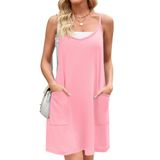 Vestido De Praia Zeagoo Casual Mini Com Bolsos E Alças Finas
